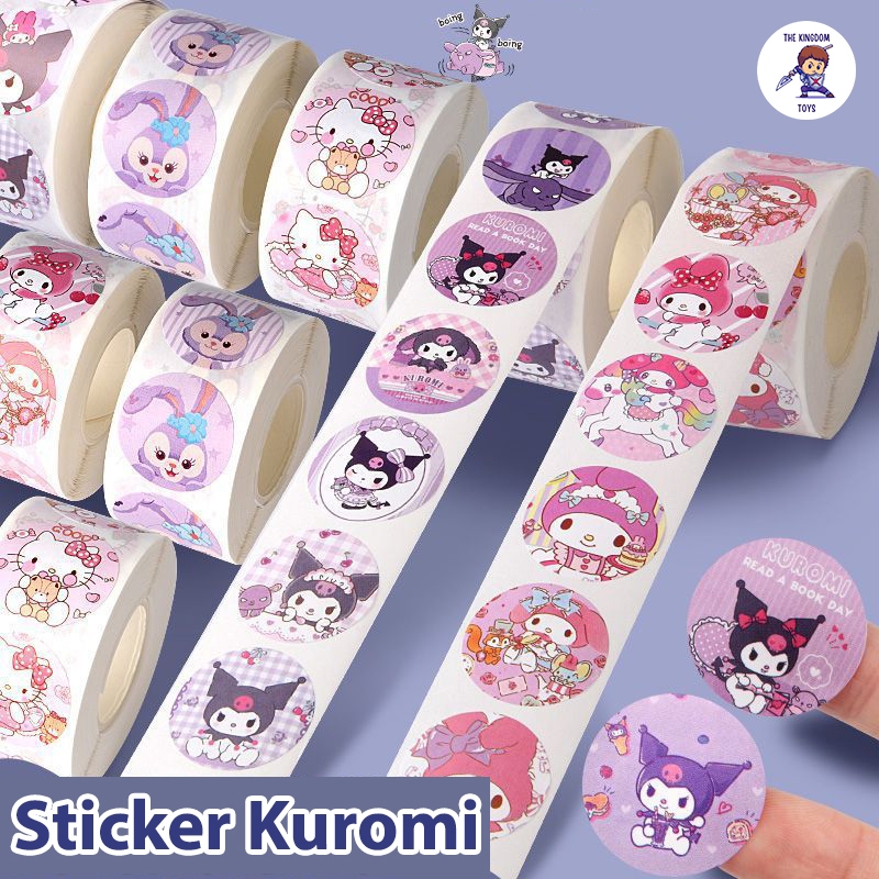 Cuộn 500 Sticker Kuromi, Hello Kitty, Shin, Capybara Ngộ Nghĩnh Dễ Thương, Sticker Cuộn Khen Thưởng