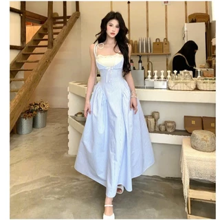 Cách phối đồ với đầm kẻ sọc xanh-2007 clothing