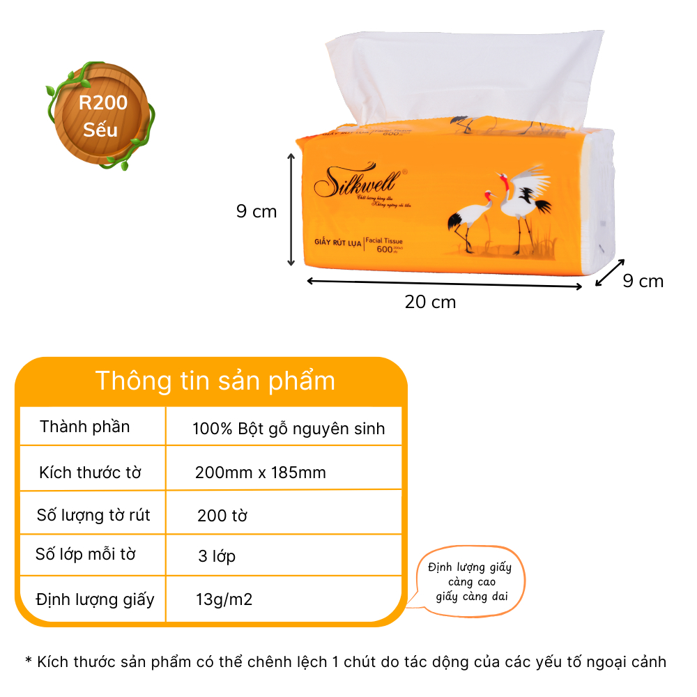 Thùng 9 gói giấy rút lụa Silkwell Sếu 200 tờ 3 lớp cao cấp, dai mịn, an toàn cho cả gia đình