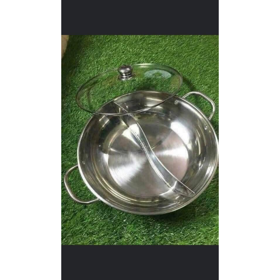 NỒI LẨU 2 NGĂN VUNG KÍNH SIZE 32CM SIÊU TO TIỆN DỤNG