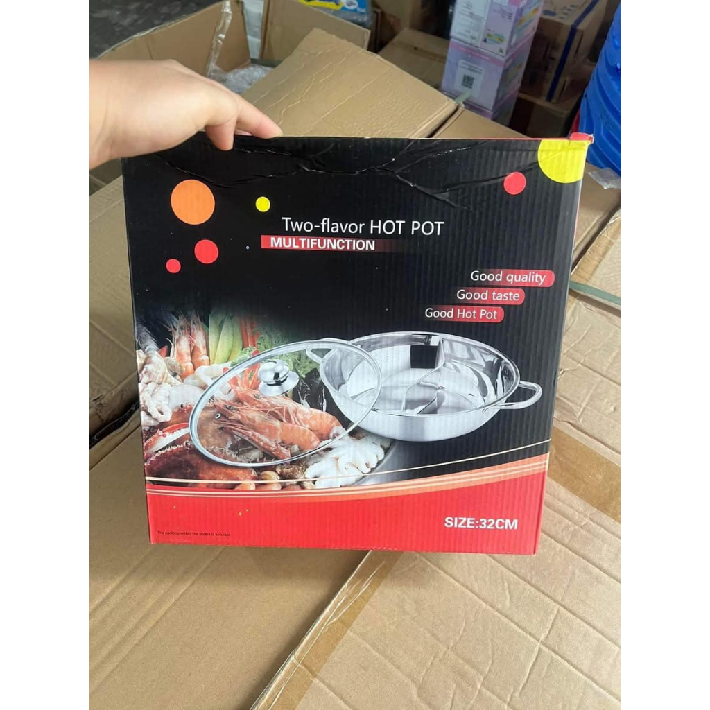 NỒI LẨU 2 NGĂN VUNG KÍNH SIZE 32CM SIÊU TO TIỆN DỤNG