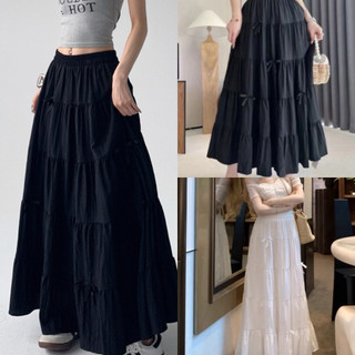 Chân váy midi dài trắng đen xoè bồng đẹp phù hợp siêu tiểu thư phong cách hàn quốc VANISA CV058