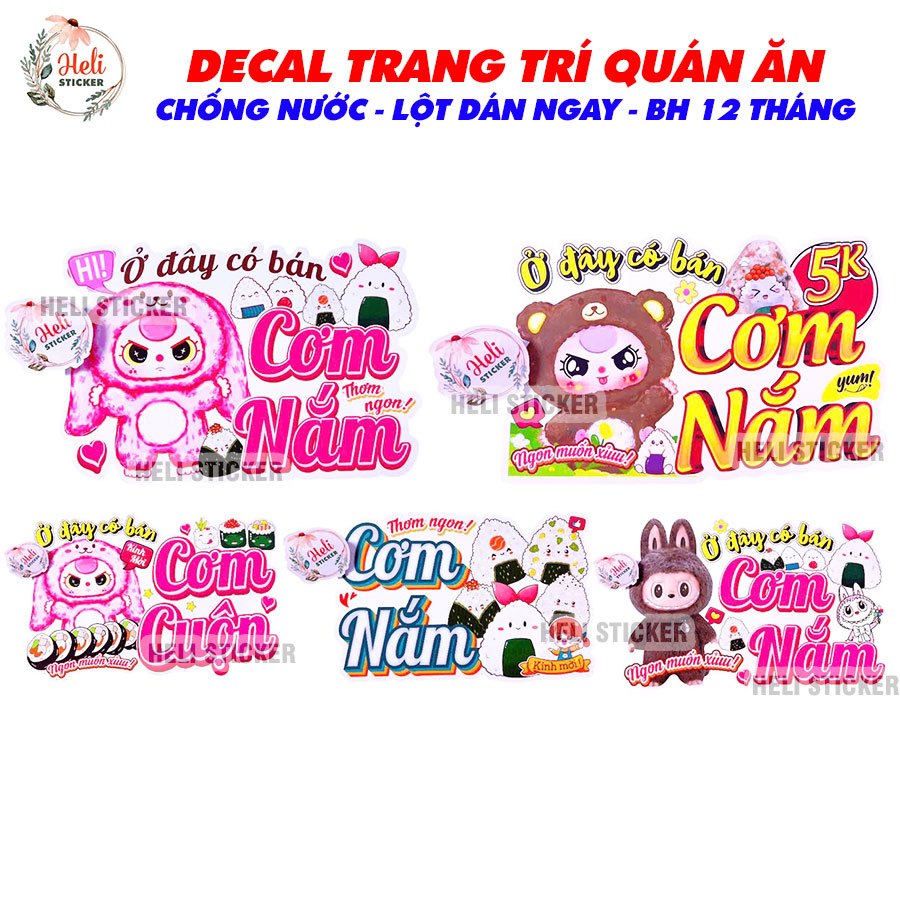 Decal CƠM NẮM, CƠM CUỘN Baby Three, Labubu Decor Quán, Hình Chịu Nắng ...