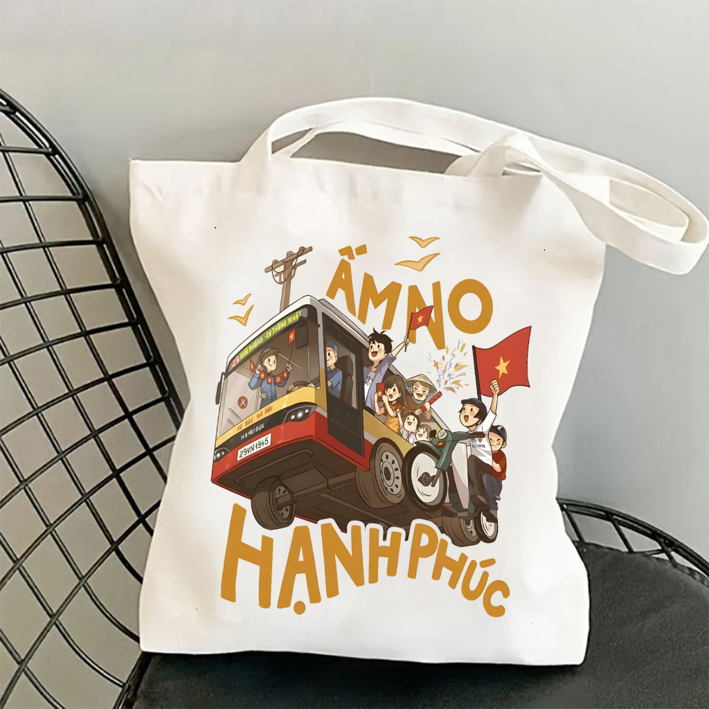 Túi Tote canvas TÔI YÊU TỔ QUỐC VỆT NAM túi vải đeo vai có khóa kéo phong cách thời trang đựng đồ đi học - chơi tota082