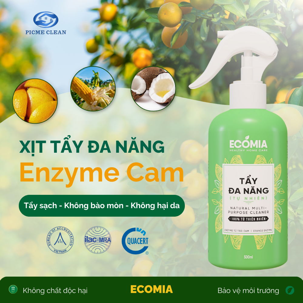 Chai Xịt Làm Sạch Nhà Và Bếp Đa Năng ECOMIA Tẩy Dầu Mỡ, Tẩy Ố Vàng, Làm Sạch Bếp, Bồn Rửa, Gạch Men