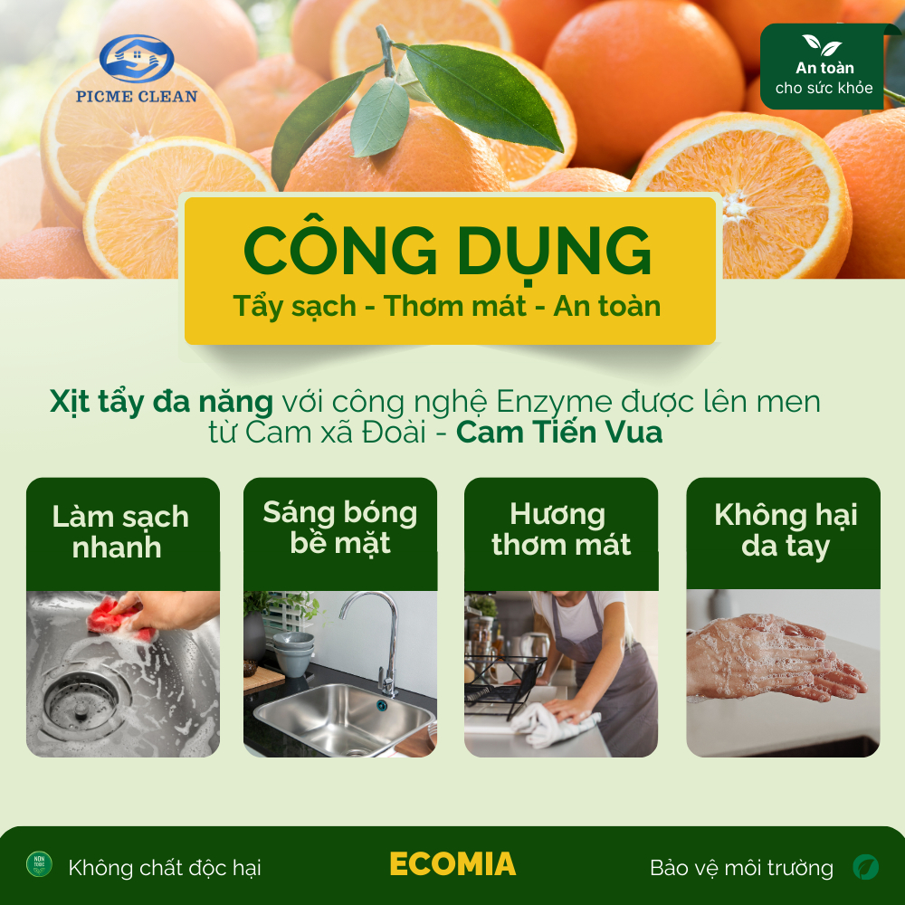 Chai Xịt Làm Sạch Nhà Và Bếp Đa Năng ECOMIA Tẩy Dầu Mỡ, Tẩy Ố Vàng, Làm Sạch Bếp, Bồn Rửa, Gạch Men