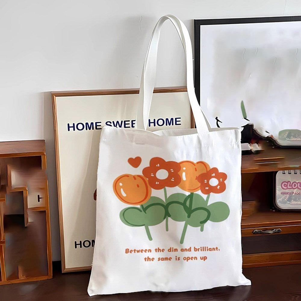 Túi vải canvas có khóa nữ đeo vai dễ thương hình hoa ngộ nghĩnh túi tote phong cách hàn quốc thời trang đựng đồ tota079