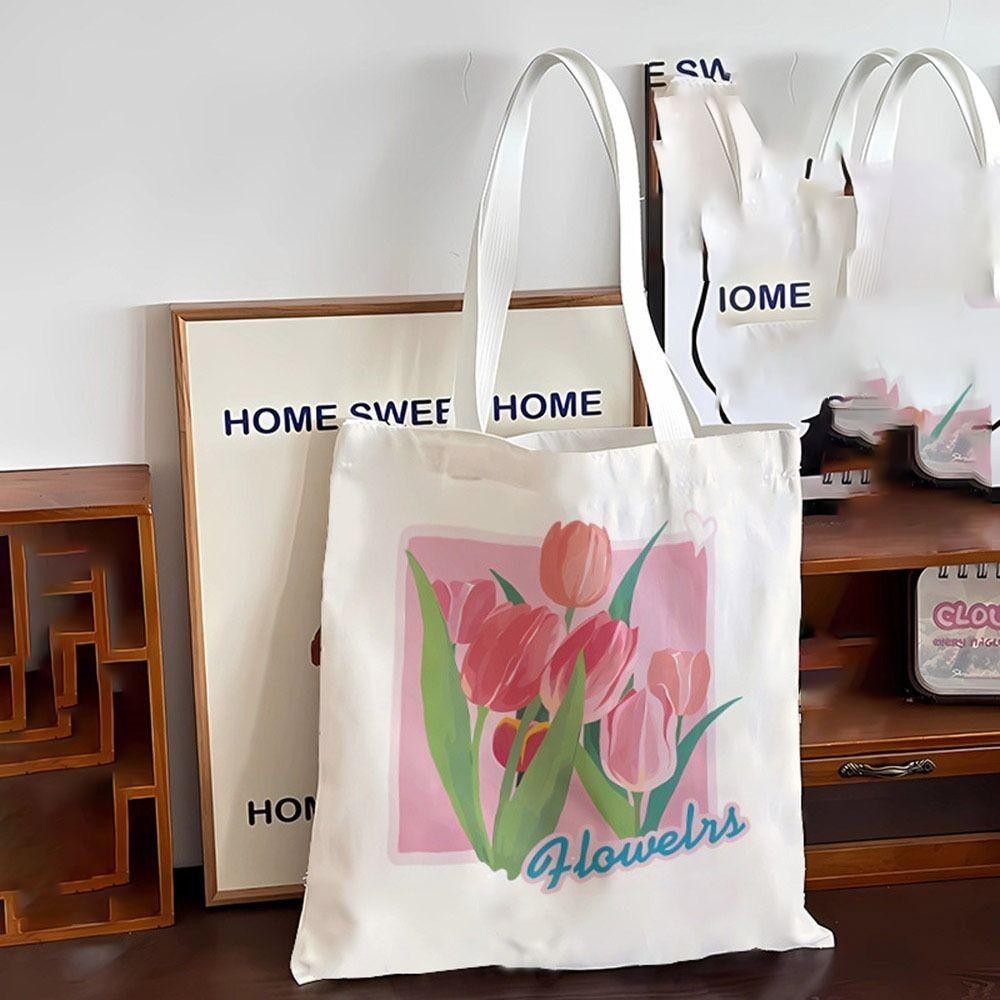 Túi vải canvas có khóa nữ đeo vai dễ thương hình hoa ngộ nghĩnh túi tote phong cách hàn quốc thời trang đựng đồ tota079