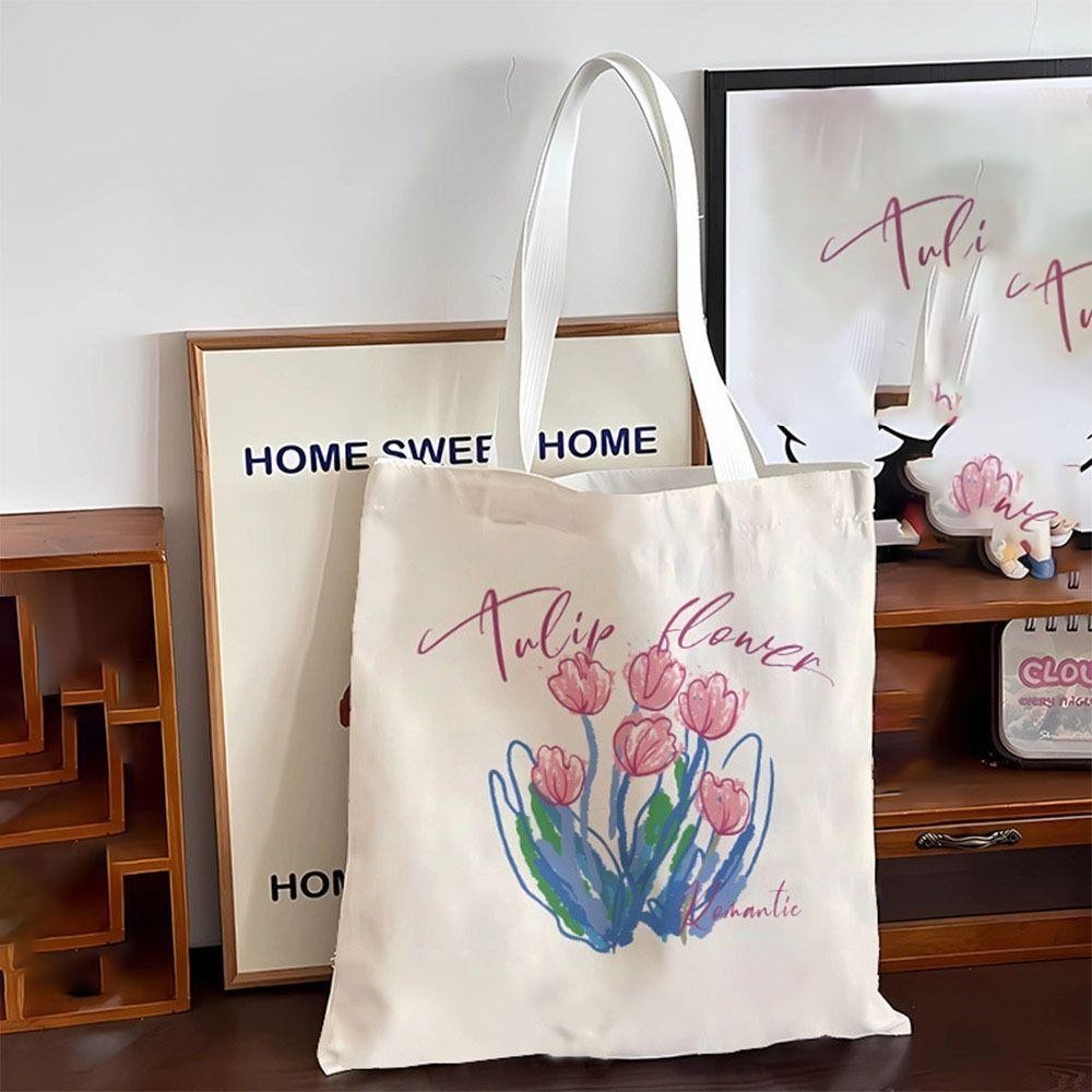 Túi vải canvas có khóa nữ đeo vai dễ thương hình hoa ngộ nghĩnh túi tote phong cách hàn quốc thời trang đựng đồ tota079
