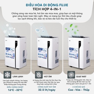 Điều hòa di động nhập khẩu FUJIE MPAC14 - Công suất làm lạnh 14000BTU- Bảo hành điện tử tiếng ồn nhỏ