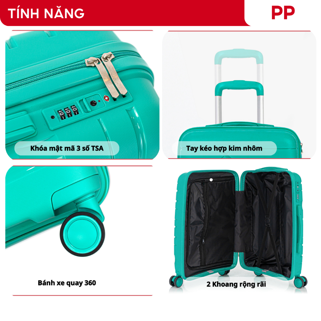 Ảnh Vali Kéo Du Lịch Nhựa PP01 Cao Cấp Kingsun Chống Va Đập Size 20/24, Bảo Hành 5 Năm 2