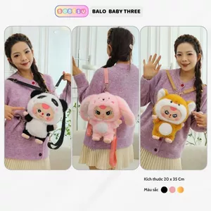 Balo bé ba v3 thỏ 1000% túi đeo gấu bông chất liệu vải lông chồn kim cao cấp