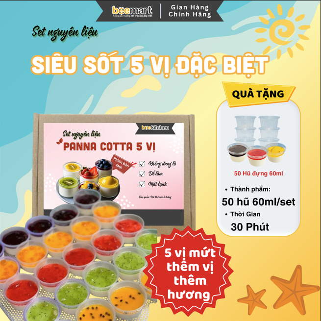 [5 VỊ SIÊU SỐT] Set panna cotta Nhà Bee 5 vị tặng kèm 50 hũ – thành phẩm 50-60 hũ 60ml