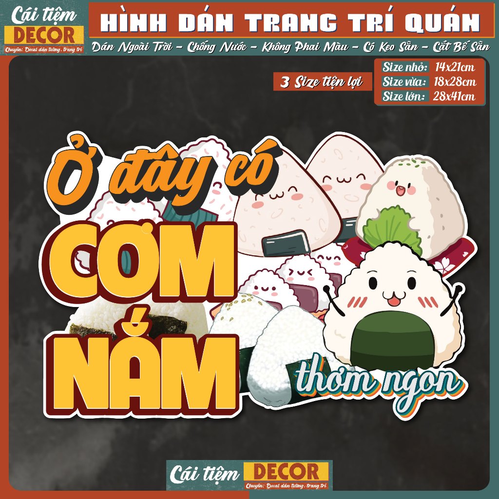 Decal Ở ĐÂY CÓ CƠM NẮM- Hình dán chống nước trang trí quán cà phê ...