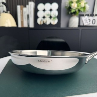 Chảo cạn Chockmen [857] 3 lớp nguyên khối inox 18/10 24cm, sáng bóng, dày đẹp