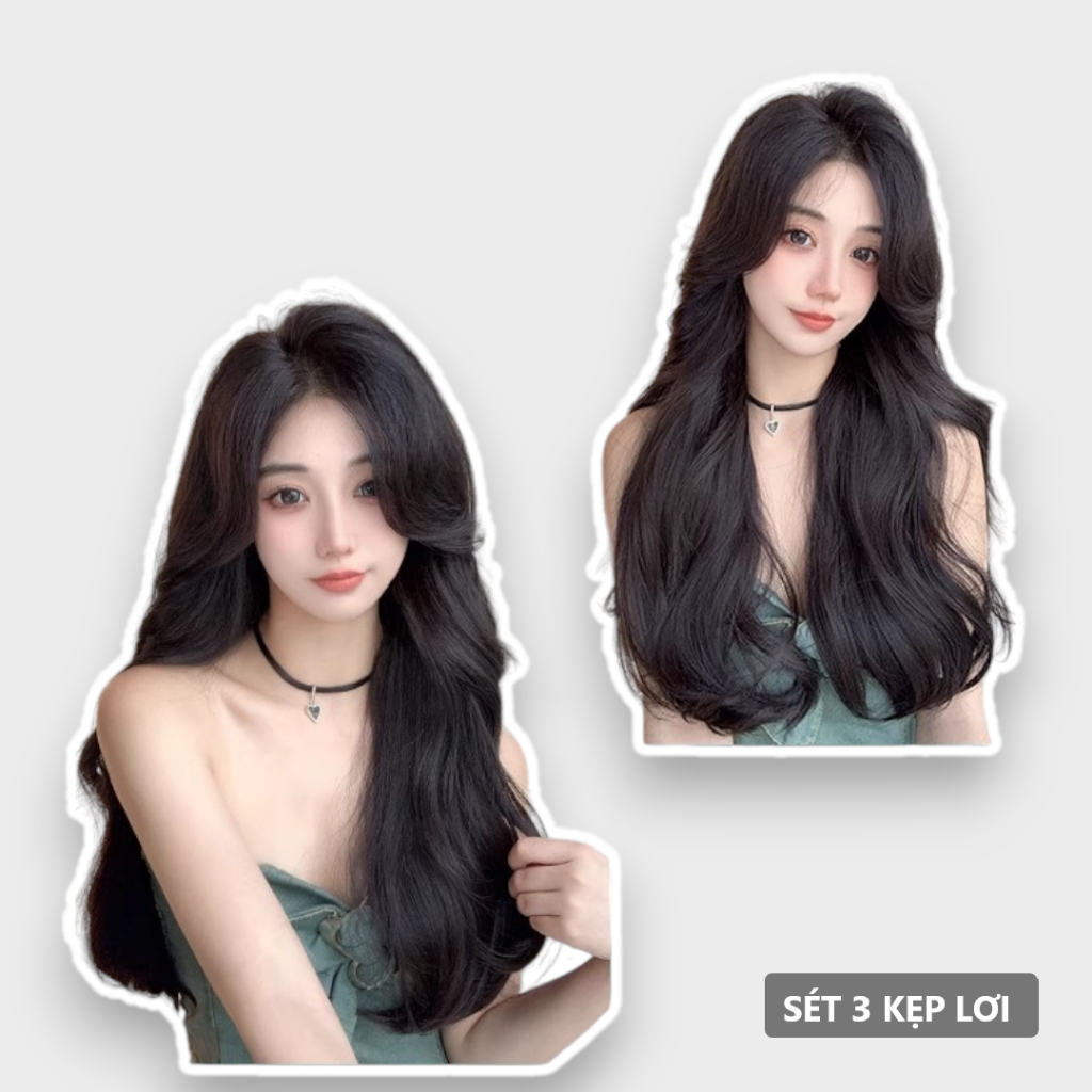Tóc Giả Kẹp Phím_ Sét 3 Dải Kẹp Xoăn Sóng Lơi iAN Cao Cấp