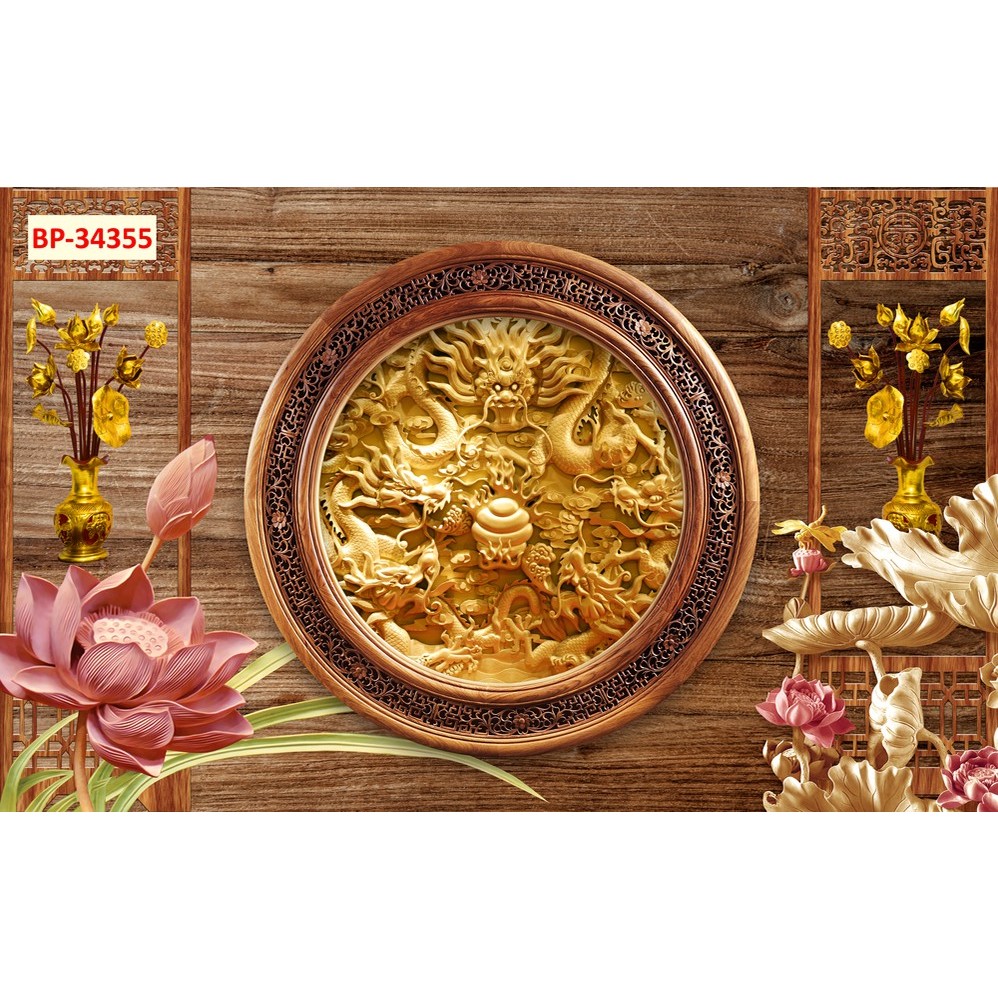 Mẫu tranh lụa giả gỗ trang trí bàn thờ gia tiên đẹp