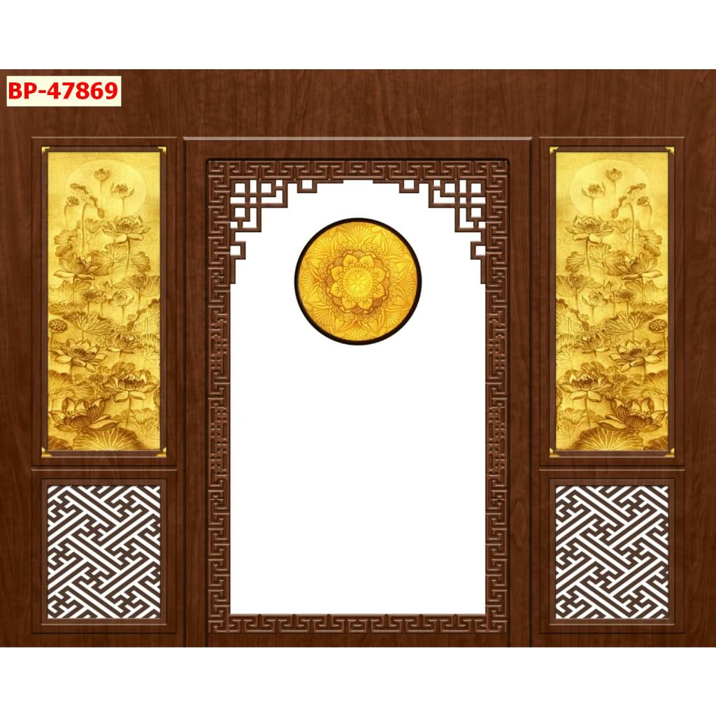 Mẫu tranh lụa giả gỗ trang trí bàn thờ gia tiên đẹp