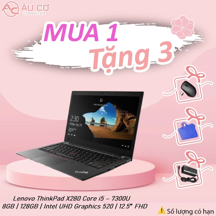 [Sale Sốc] Laptop Lenovo Thinkpad X280 i5 7300U, RAM 8GB, SSD 256GB, màn hình FHD đã qua sử dụng.