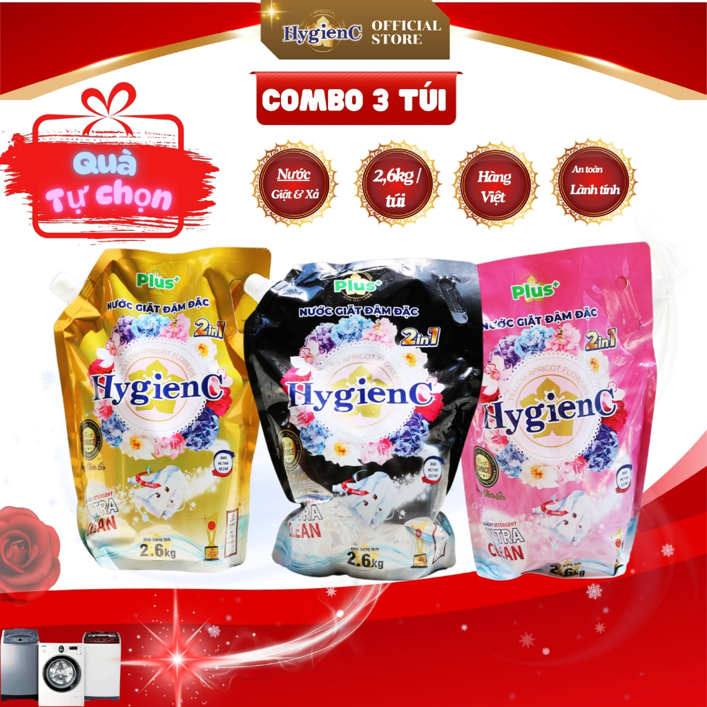 Ảnh Combo 3 Túi nước giặt đậm đặc HygienC Plus+ - Khối lượng 2.6Kg - CB3T2 1