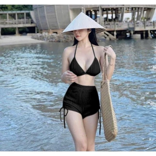 Đồ bơi nữ, bikini 2 mảnh quần đùi dây rút áo mút mỏng chất liệu thun S146