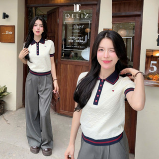 Áo len polo cộc tay cho nữ mùa hè phối cổ đức cài khuy chất len lông thỏ dệt trám PL23 DELIZ