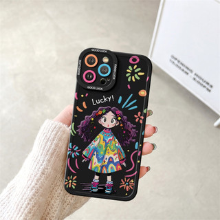 Ốp Lưng iPhone Girl Tóc Xù Cạnh Vuông, Chống Sốc, Bảo Vệ Camera -iP 6/6s/7/8/Plus/X/XS/XR/11/12/13/14/15/16/Pro/Max/Mini