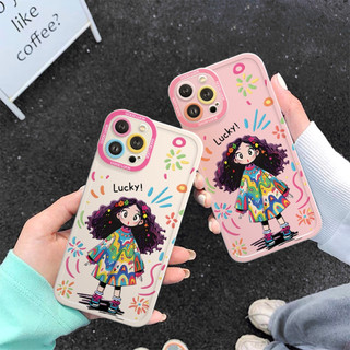 Ốp Lưng iPhone Girl Tóc Xù Cạnh Vuông, Chống Sốc, Bảo Vệ Camera -iP 6/6s/7/8/Plus/X/XS/XR/11/12/13/14/15/16/Pro/Max/Mini