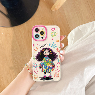 Ốp Lưng iPhone Girl Tóc Xù Cạnh Vuông, Chống Sốc, Bảo Vệ Camera -iP 6/6s/7/8/Plus/X/XS/XR/11/12/13/14/15/16/Pro/Max/Mini