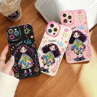 Ốp Lưng iPhone Girl Tóc Xù Cạnh Vuông, Chống Sốc, Bảo Vệ Camera -iP 6/6s/7/8/Plus/X/XS/XR/11/12/13/14/15/16/Pro/Max/Mini