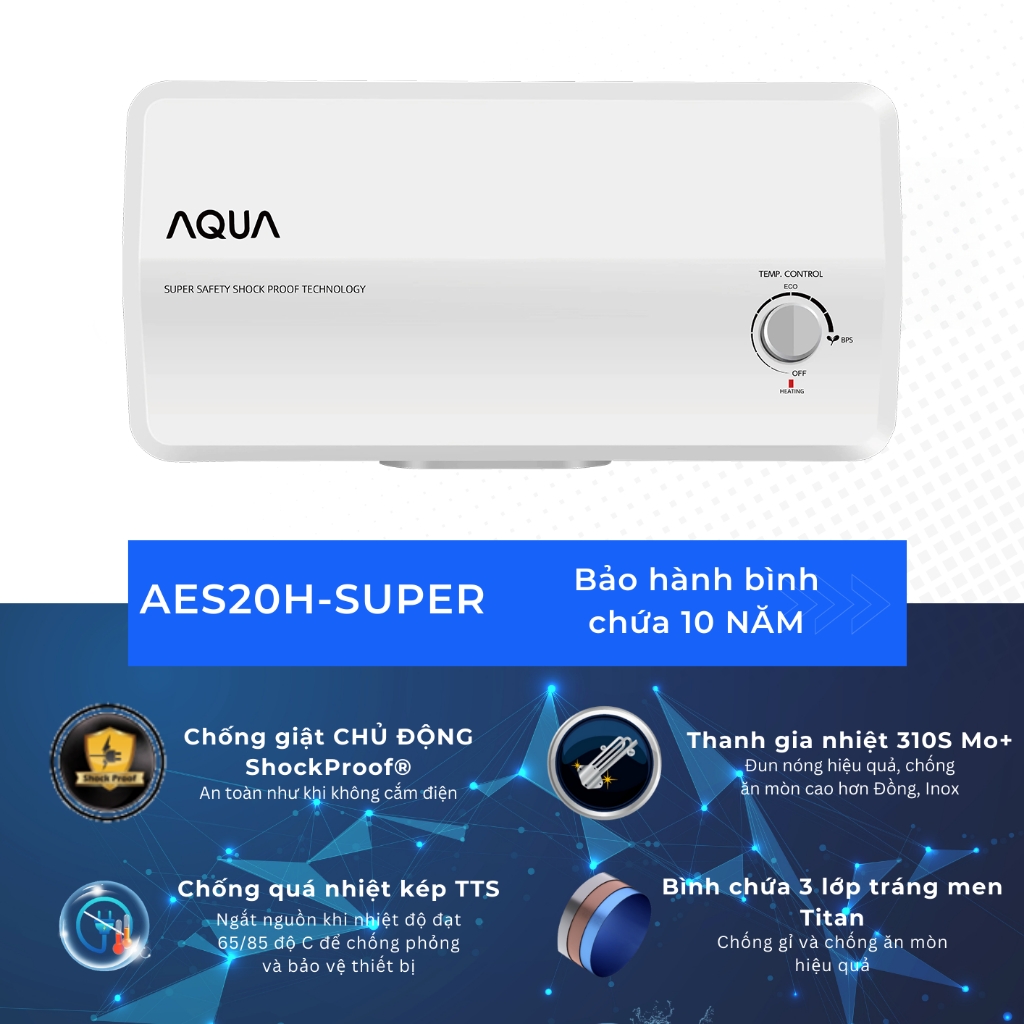 Máy nước nóng gián tiếp Aqua AES20H-SUPER - Freeship toàn quốc