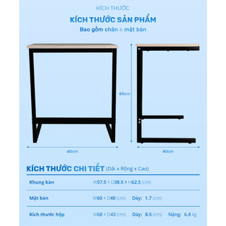 Bàn góc chữ C CHU MY chân sắt, thiết kế hiện đại, đa năng