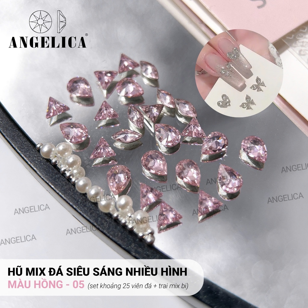 Hũ Đá Siêu Sáng Mix Trai Và Bi Tạo Kiểu Nhiều Hình ANGELICA - Trang Trí Nail