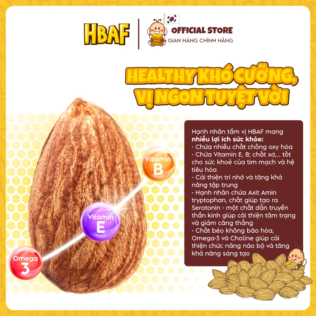 🔥[ĐƠN 450k Tặng 1 Túi Phao Mogu]🔥 Thùng 20 Gói Hạt Hạnh Nhân Tâm Vị HBAF Hàn Quốc 120G Ăn Vặt Dinh Dưỡng Healthy