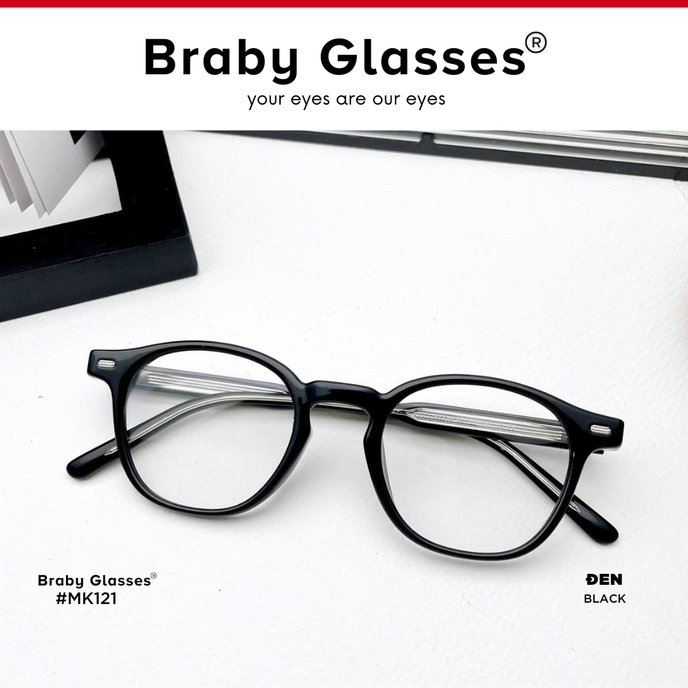 Gọng kính cận mắt tròn thời trang nam nữ Braby Glasses chất liệu nhựa dẻo TR90 đơn giản và trẻ trung sang trọng MK121