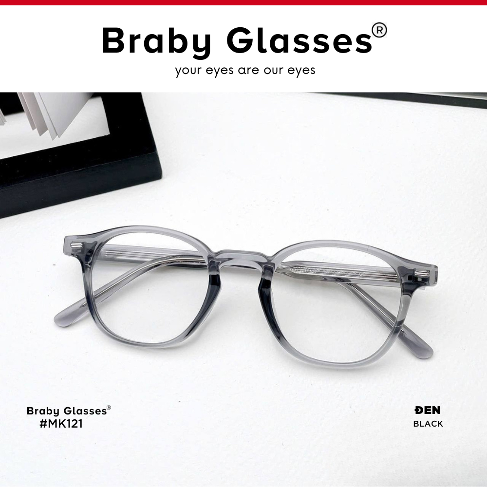 Gọng kính cận mắt tròn thời trang nam nữ Braby Glasses chất liệu nhựa dẻo TR90 đơn giản và trẻ trung sang trọng MK121