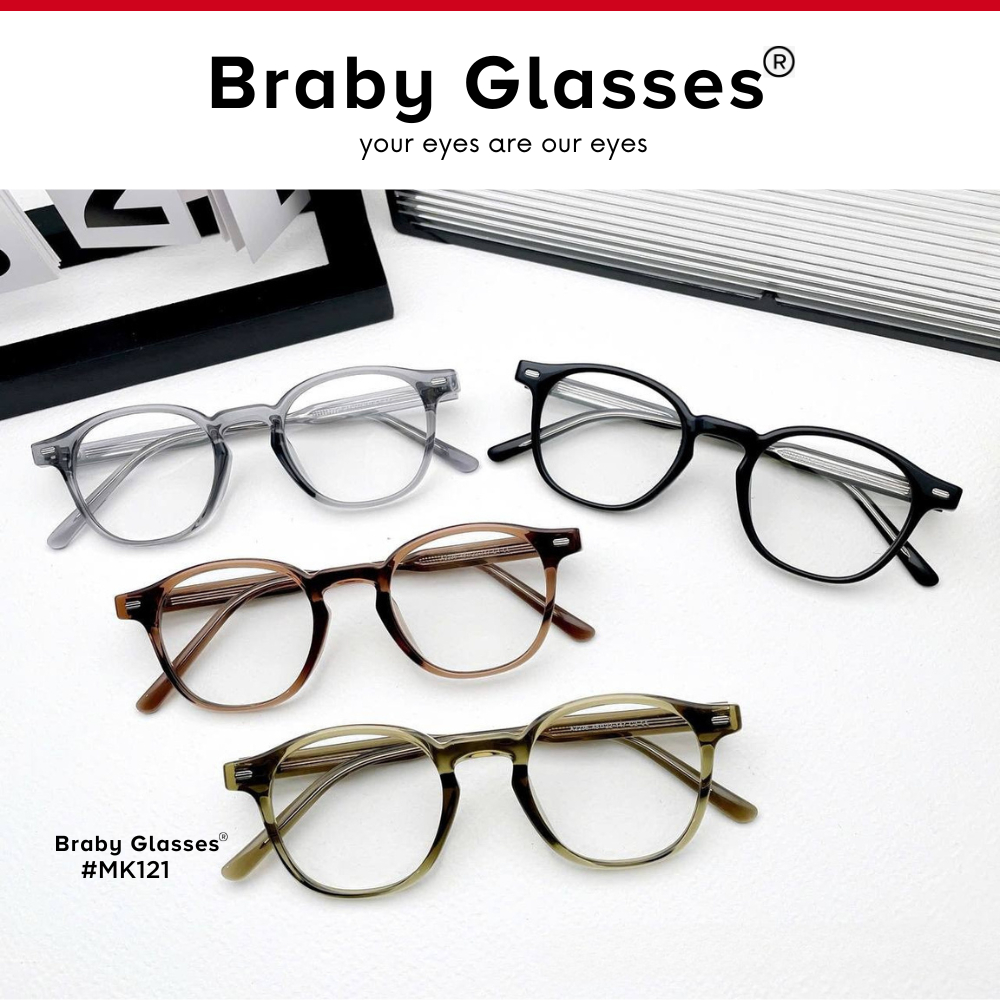 Gọng kính cận mắt tròn thời trang nam nữ Braby Glasses chất liệu nhựa dẻo TR90 đơn giản và trẻ trung sang trọng MK121