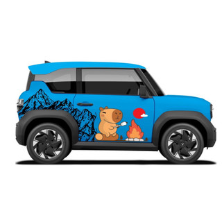 Tem 2 bên Sườn Xe Ô tô VF3, Team Decal Oto-Tem 2 bên sườn Cực Chất, Hàng 3 Lớp Chất Lượng Cao,mẫu sọc cute Capybara