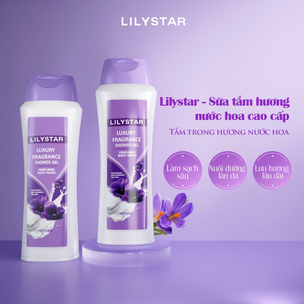 Ảnh [Mua 1 Tặng 1] Sữa Tắm Hương Nước Hoa Lan Tím Lilystar Lưu Hương Cao Cấp Dưỡng Ẩm Và Làm Sach Sâu Cho Cơ Thể Chai 300ml 4
