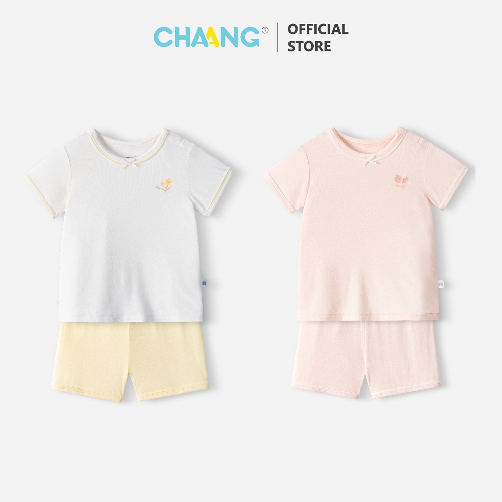 [CHAANG KID 9M-5Y] Bộ quần áo cộc cúc vai cho bé gái và bé trai