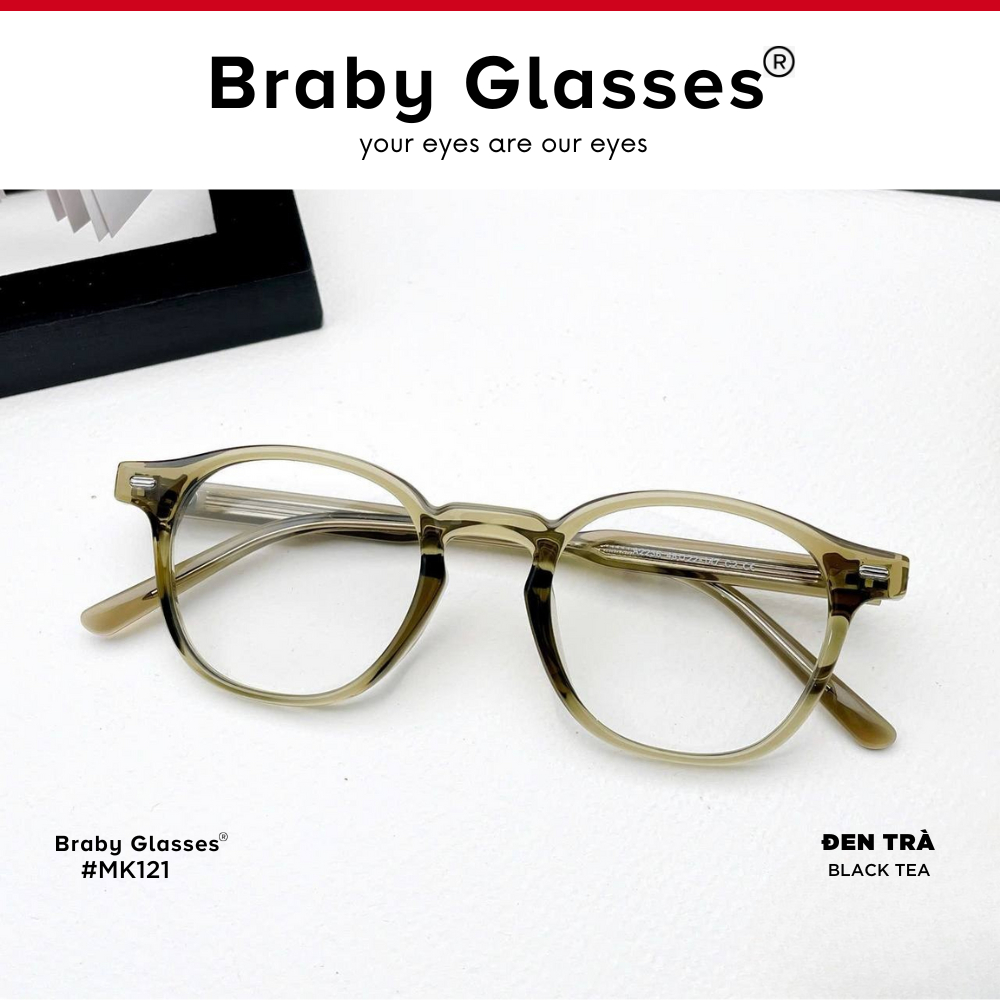 Gọng kính cận mắt tròn thời trang nam nữ Braby Glasses chất liệu nhựa dẻo TR90 đơn giản và trẻ trung sang trọng MK121