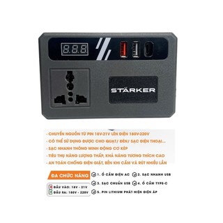 Bộ chuyển đổi nguồn điện STARKER ITG350GR chuyển từ pin 21v lên 180 - 220v dùng được cả quạt