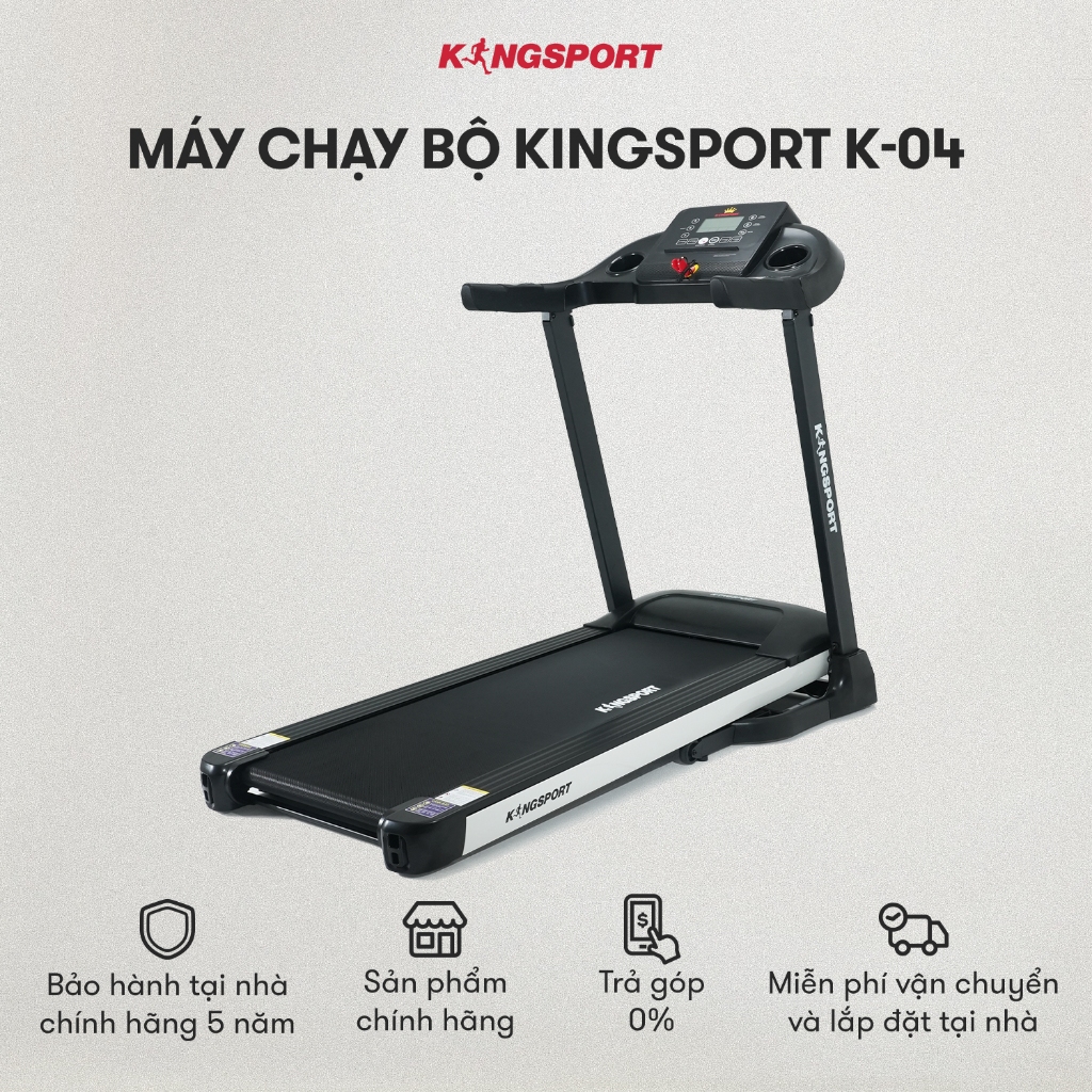 Máy chạy bộ KINGSPORT Plus K-04 đơn năng,thảm chạy rộng chống trơn, thiết kế nhỏ gọn