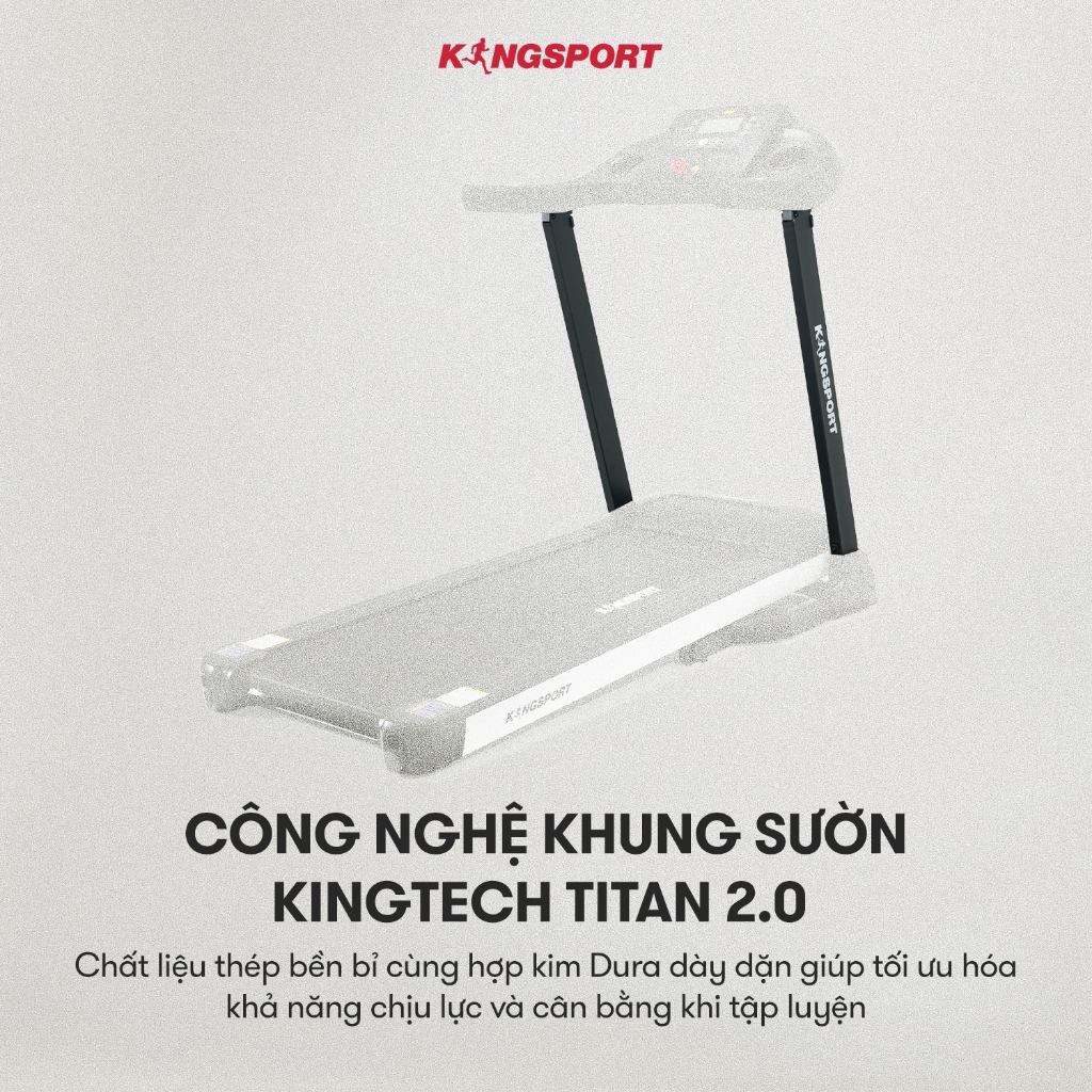 Máy chạy bộ KINGSPORT Plus K-04 đơn năng,thảm chạy rộng chống trơn, thiết kế nhỏ gọn