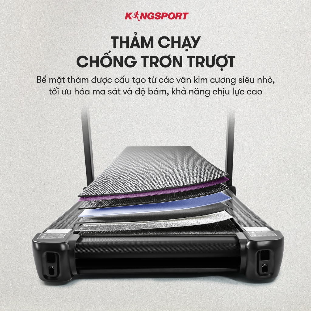 Máy chạy bộ KINGSPORT Plus K-04 đơn năng,thảm chạy rộng chống trơn, thiết kế nhỏ gọn