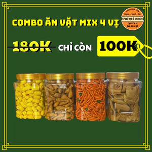 Combo snack ăn vặt 4 Vị - [Bimbim Que + Nui Chiên Bơ + Snack Đùi Gà Bơ Cay + Tai Heo Mắm] - Phú Quý Food