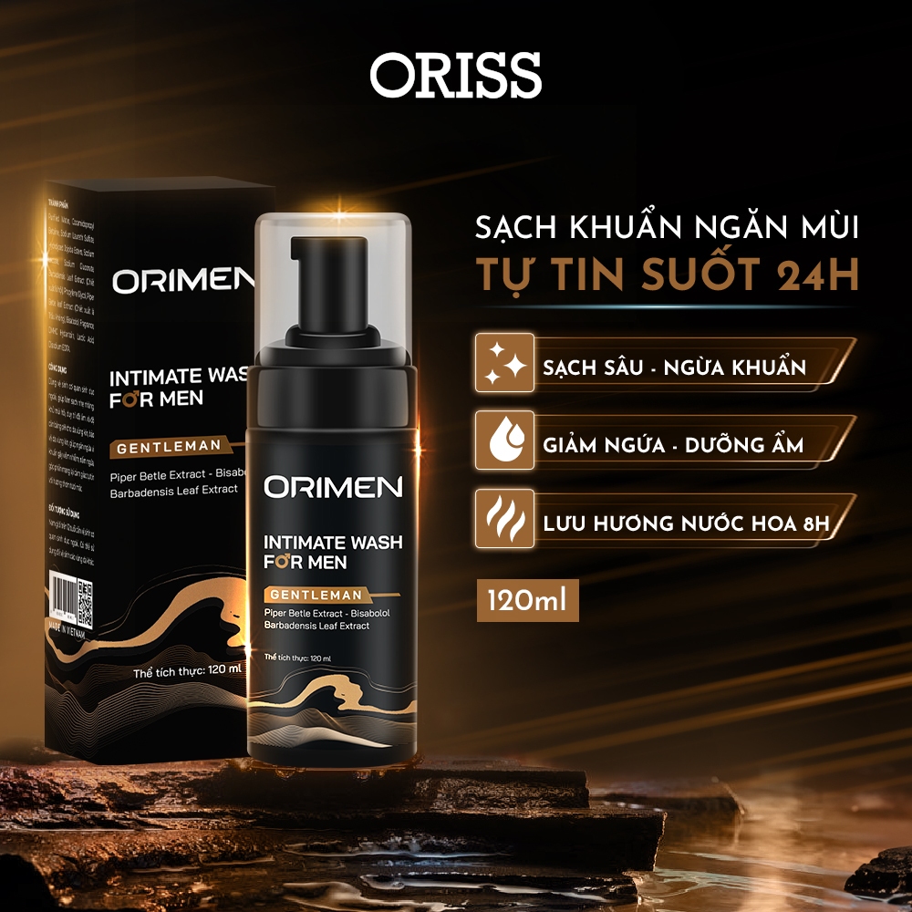 Combo cặp đôi Dung dịch vệ sinh nam dạng bọt Orimen và Oriss Daily Intimate cho nữ hương nước hoa quyến rũ chai 120ml