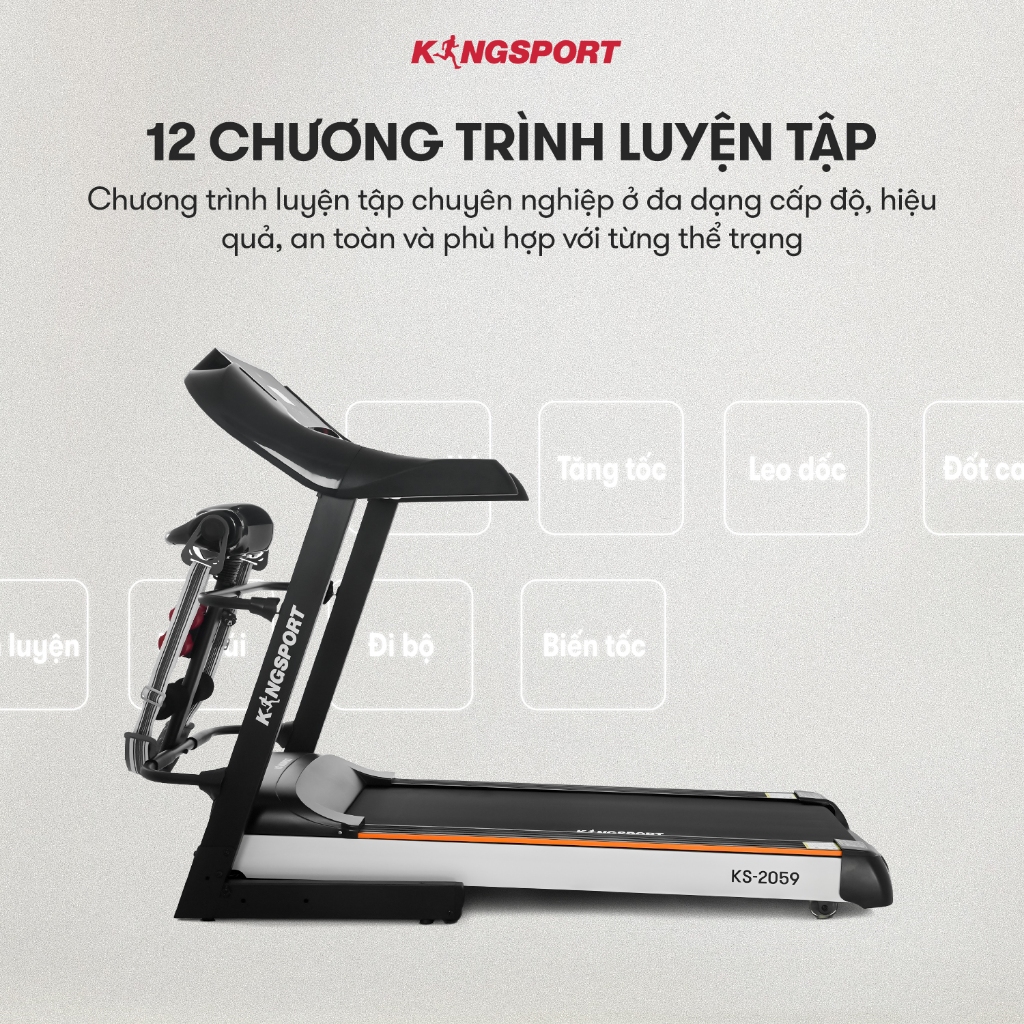 Máy chạy bộ KINGSPORT KS-2059 New nâng dốc tự động 18%, tốc độ tối đa 18km/h
