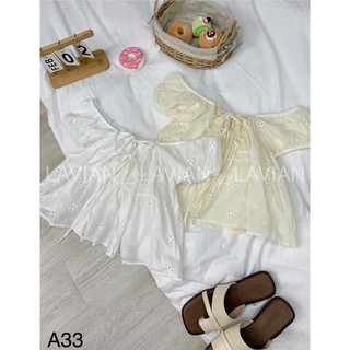 Áo kiểu babydoll dáng ngắn viền cổ thắt nơ dễ thương LAVIAN A33