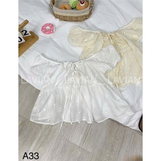 Áo kiểu babydoll dáng ngắn viền cổ thắt nơ dễ thương LAVIAN A33